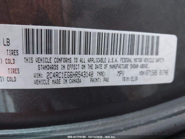 Chrysler Pacifica Touring-l Plus 2017 2C4RC1EG6HR543140 Image 9