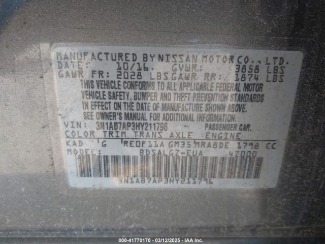 3N1AB7AP3HY211796 Nissan SENTRA SL