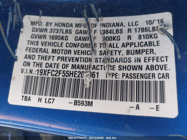 19XFC2F55HE202061 Honda Civic Lx
