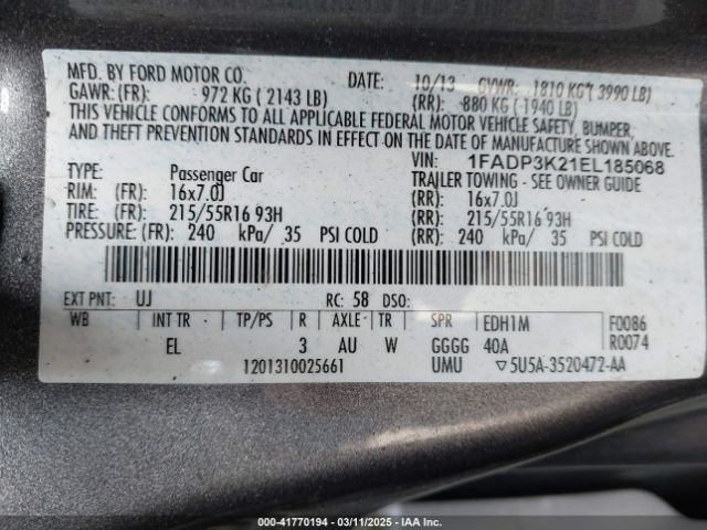 1FADP3K21EL185068 Ford FOCUS SE