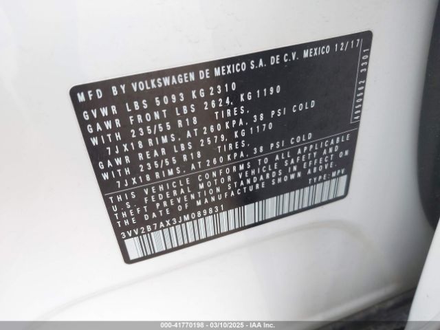 3VV2B7AX3JM089831 Volkswagen Tiguan 2.0t Se/2.0t Sel
