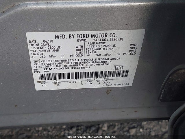 2FMPK3G99JBC35541 Ford EDGE SE