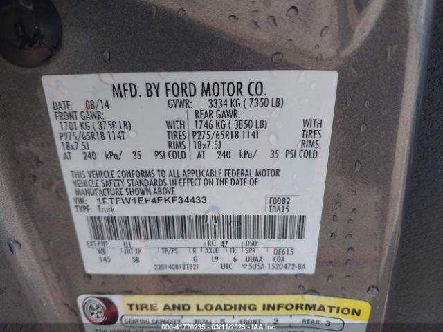 1FTFW1EF4EKF34433 Ford F-150 Fx4