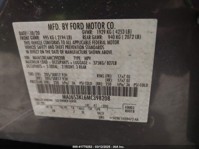 MAJ6S3KL6MC398208 Ford Ecosport Titanium