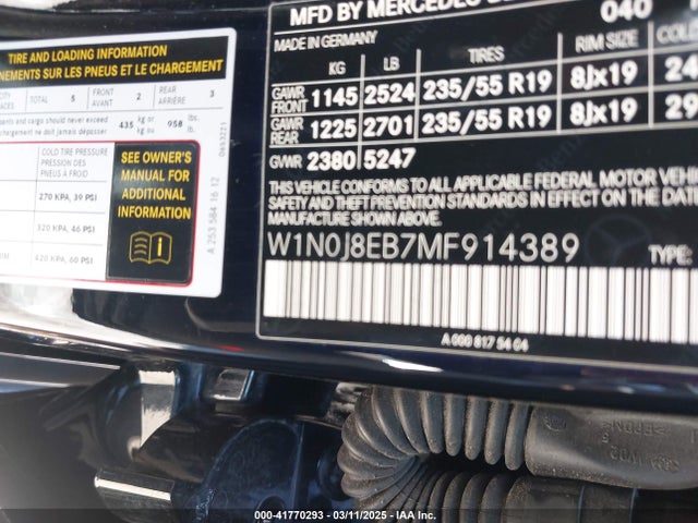 W1N0J8EB7MF914389 Mercedes-Benz Glc 300 4matic Coupe
