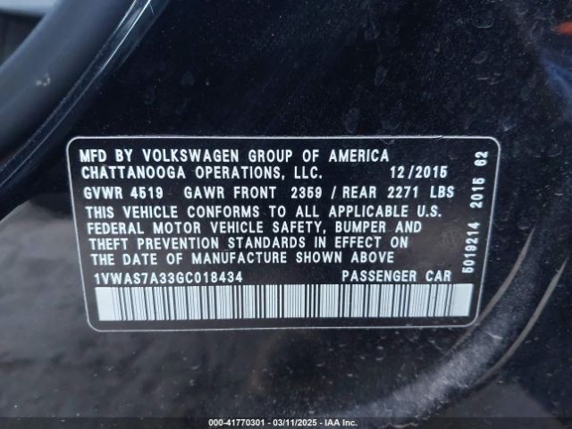 1VWAS7A33GC018434 Volkswagen Passat 1.8t S