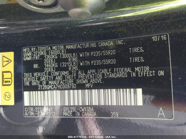 2T2BGMCA7HC009792 Lexus RX 450H