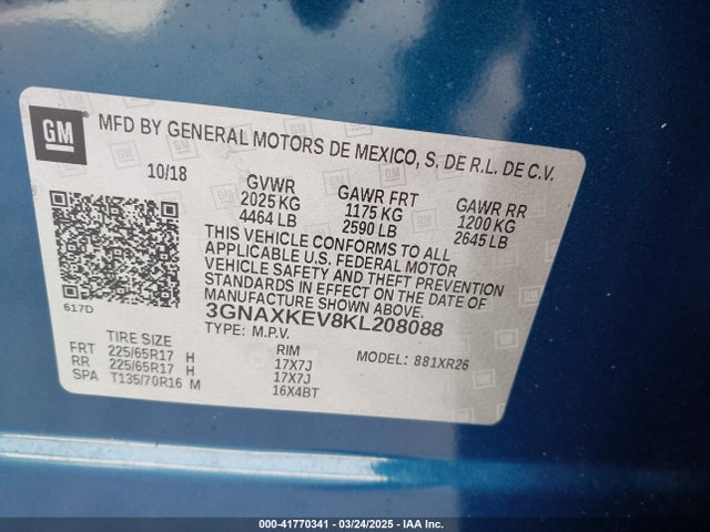 3GNAXKEV8KL208088 Chevrolet EQUINOX LT