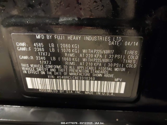 4S4BRCLC8E3310260 Subaru Outback 2.5i Limited