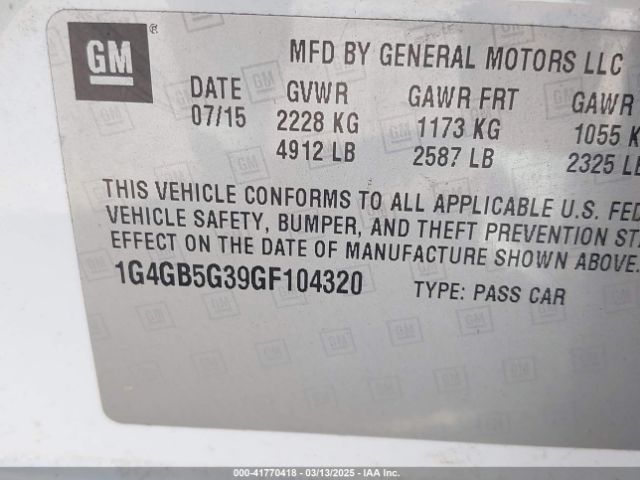 1G4GB5G39GF104320 Buick Lacrosse Leather