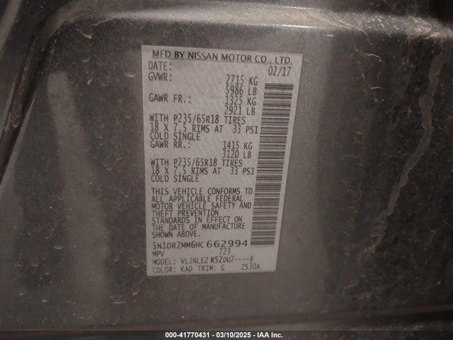 Nissan Pathfinder Sv 2017 5N1DR2MM6HC662994 Image 9