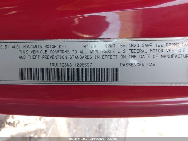 2001 AUDI TT TRUUT28N811006697 Photo 8