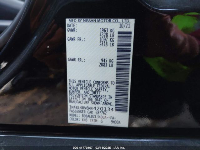 1N4BL4BV6MN420134 Nissan Altima S Fwd