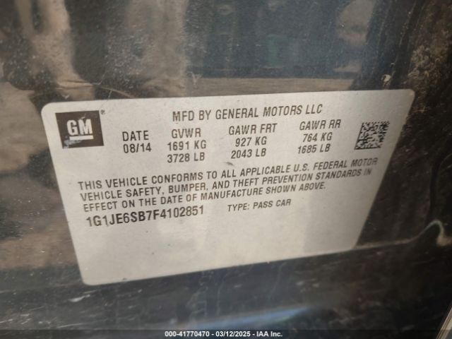 1G1JE6SB7F4102851 Chevrolet Sonic Ltz Auto