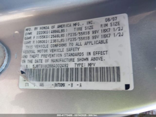 2008 ACURA RDX 5J8TB18288A002492 Photo 8