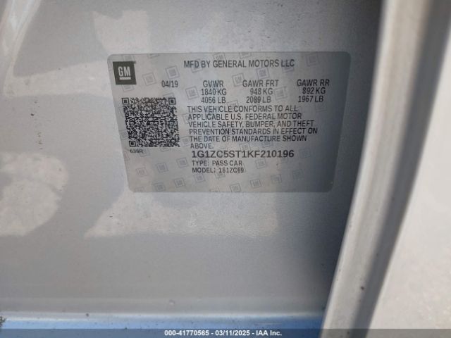 1G1ZC5ST1KF210196 Chevrolet Malibu 1fl