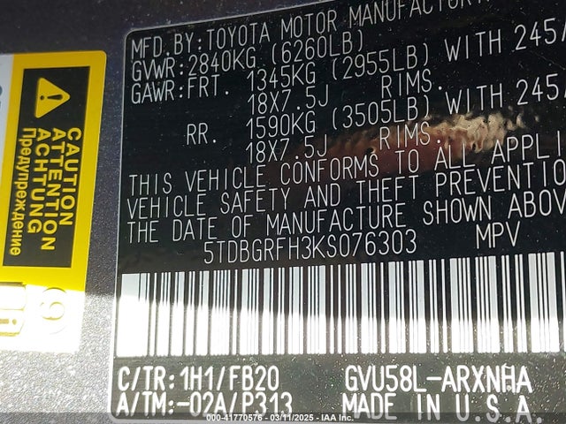 Toyota Highlander Hybrid Le 2019 5TDBGRFH3KS076303 Image 9