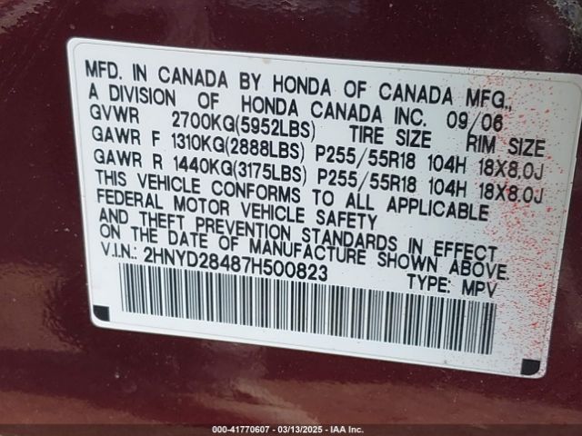 2007 ACURA MDX 2HNYD28487H500823 Photo 8