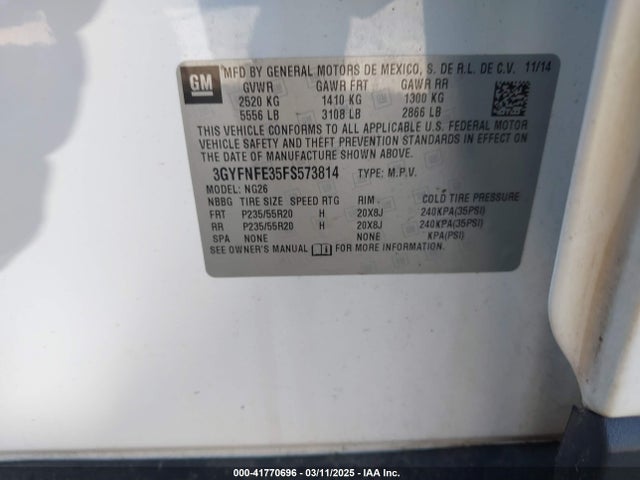 2015 CADILLAC SRX 3GYFNFE35FS573814 Photo 8