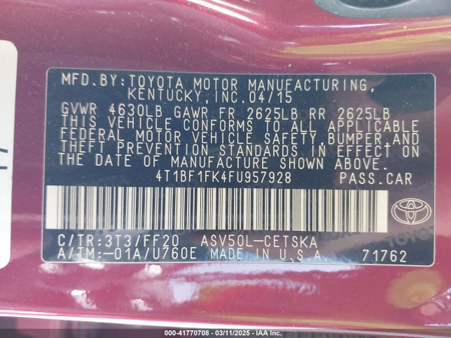 4T1BF1FK4FU957928 Toyota CAMRY SE