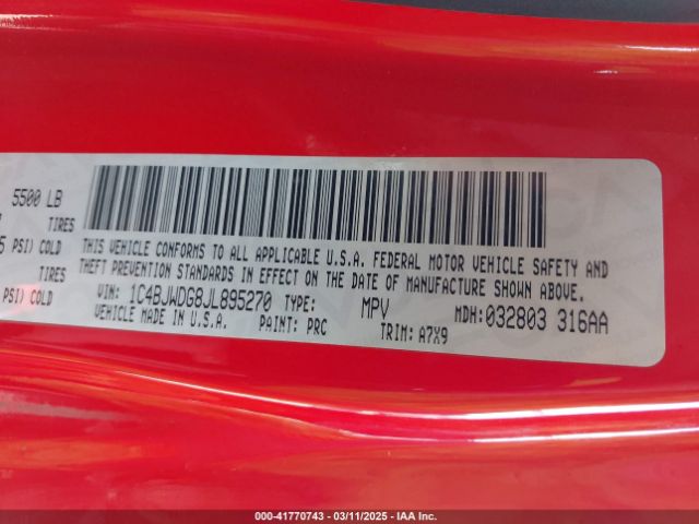 1C4BJWDG8JL895270 Jeep Wrangler Jk Unlimited Sport S 4x4