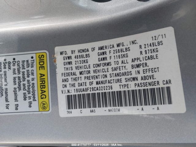 2012 ACURA TL 19UUA8F29CA020236 Photo 8