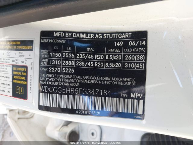 WDCGG5HB5FG347184 Mercedes-Benz GLK 350
