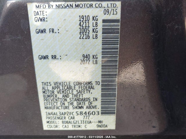 Nissan Altima 2.5 S 2015 1N4AL3AP2FC584603 Image 9