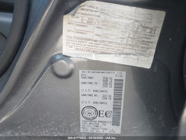 5N1AT2MT4GC880023 Nissan Rogue S/sl/sv