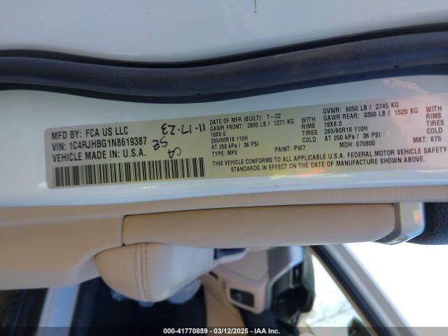 1C4RJHBG1N8619387 Jeep Grand Cherokee Limited 4x4