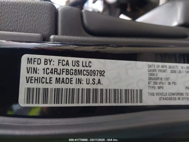 1C4RJFBG8MC509792 Jeep Grand Cherokee Limited 4x4