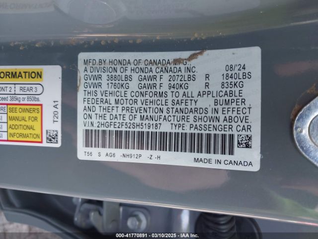 2HGFE2F52SH519187 Honda Civic Sport