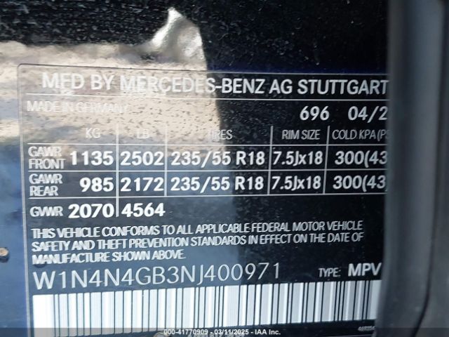 W1N4N4GB3NJ400971 Mercedes-Benz GLA 250