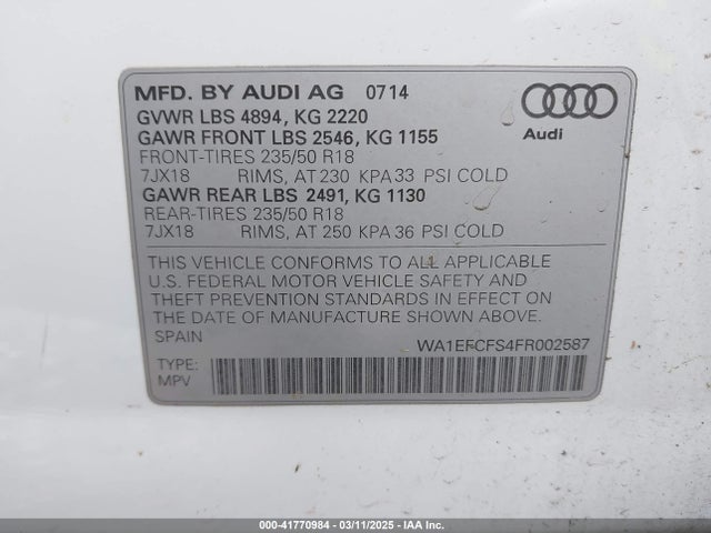 2015 AUDI Q3 WA1EFCFS4FR002587 Photo 8