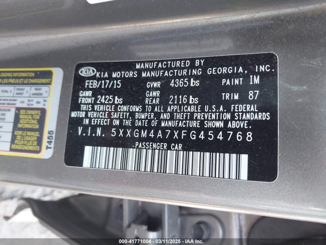 5XXGM4A7XFG454768 KIA Optima Lx