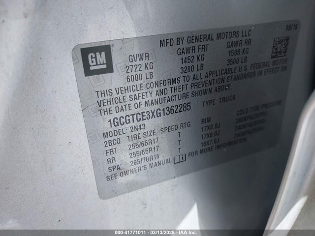 1GCGTCE3XG1362285 Chevrolet Colorado Lt