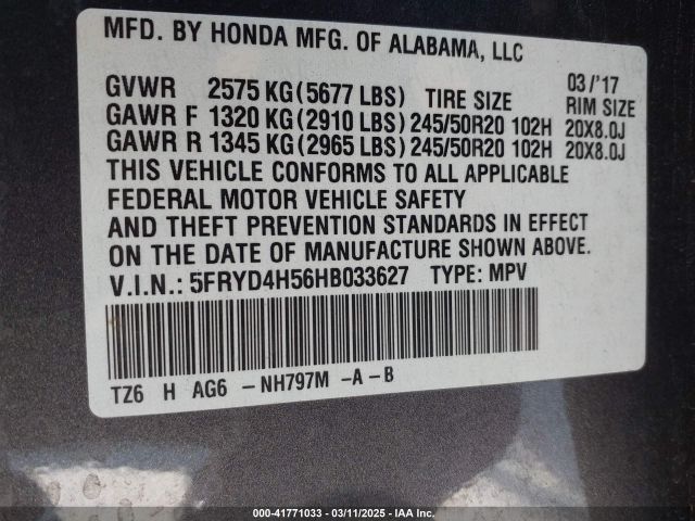5FRYD4H56HB033627 Acura Mdx Technology Package