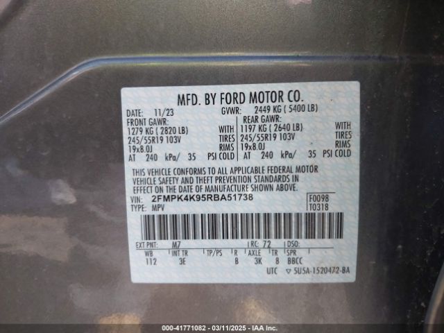 2FMPK4K95RBA51738 Ford Edge Titanium
