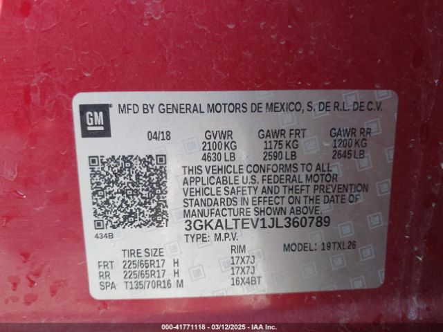 3GKALTEV1JL360789 GMC Terrain Sle