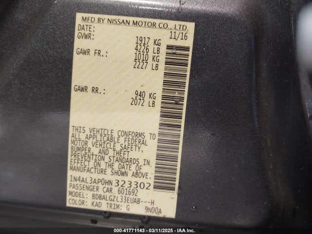 1N4AL3AP0HN323302 Nissan Altima 2.5 S