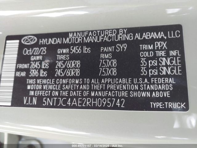 5NTJC4AE2RH095742 Hyundai Santa Cruz Sel