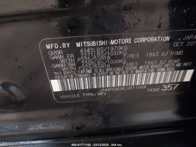 JA4AR3AUXLU011009 Mitsubishi Outlander Sport 2.0 Es Awc