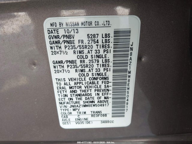 JN8AZ1MW8EW504917 Nissan Murano Le