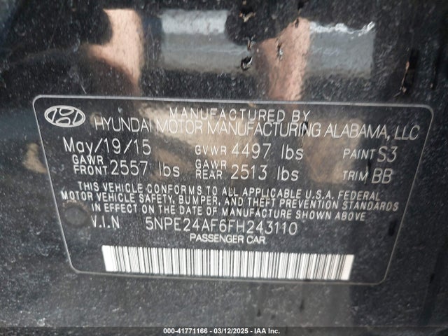 5NPE24AF6FH243110 Hyundai SONATA SE