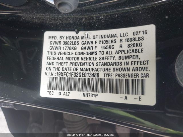 19XFC1F32GE013486 Honda Civic Ex-t