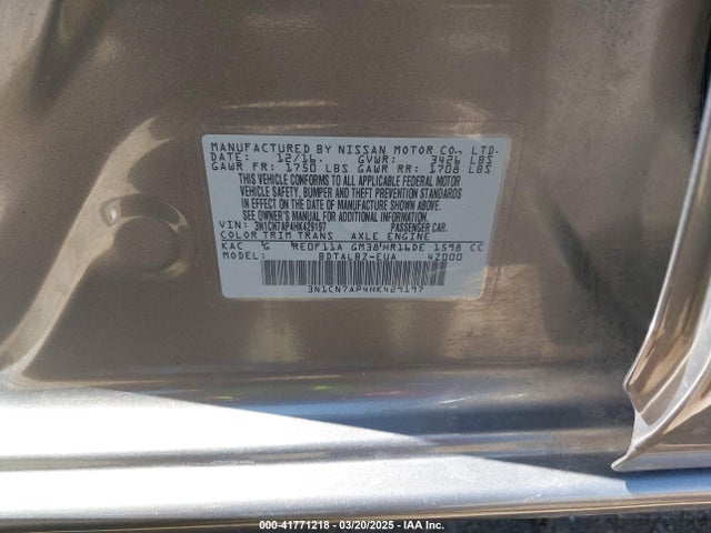 3N1CN7AP4HK429197 Nissan Versa 1.6 Sv