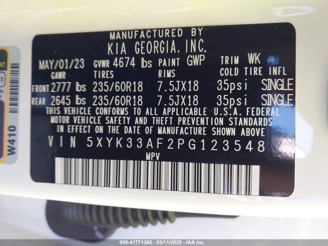 5XYK33AF2PG123548 KIA Sportage Ex