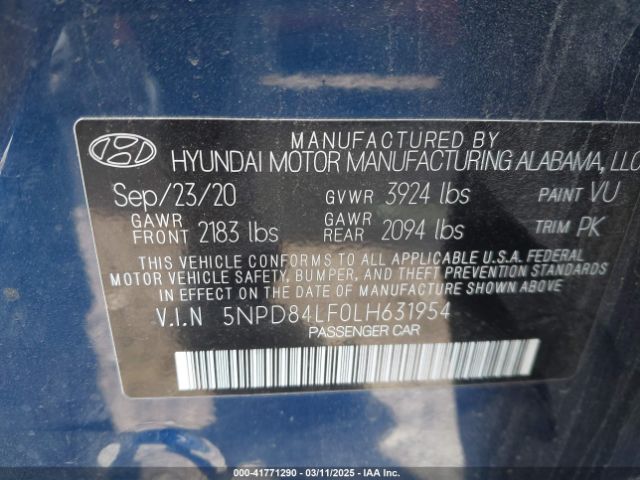 5NPD84LF0LH631954 Hyundai ELANTRA SEL