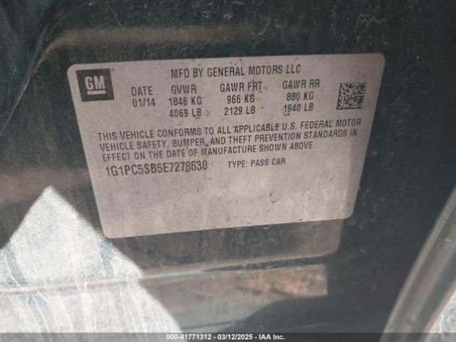 1G1PC5SB5E7278630 Chevrolet Cruze 1lt Auto