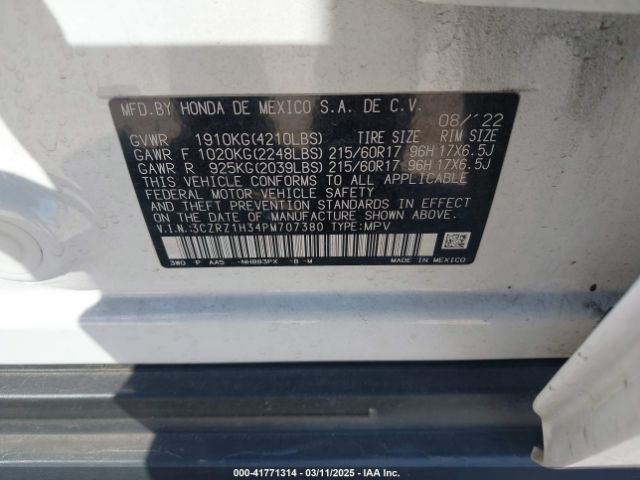 3CZRZ1H34PM707380 Honda Hr-v 2wd Lx